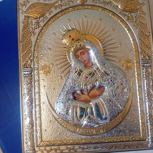 Byzantine Icon Panagia Axion Estin Silver Axion new with box