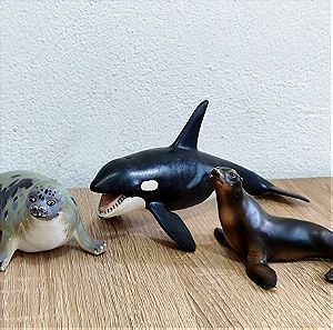 3x Φιγούρες Ζωάκια - Φάλαινα, Φώκιες (Schleich, AAA)