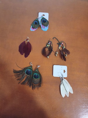 Feather earrings set of 5 pairs