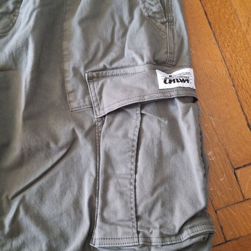 Zara straight-leg pants grey-green with side thigh pockets, size 44