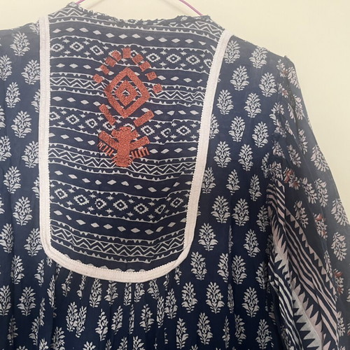 Zara boho dress used, navy blue with ethnic patterns