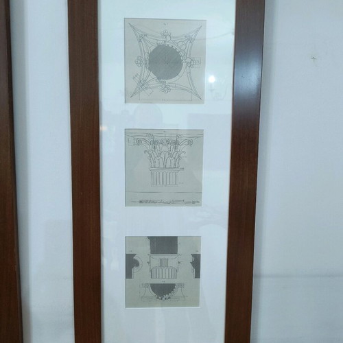 Engraving architectural drawings panels like new, dimensions 90x40cm