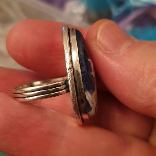 Sodalite Silver Plated Ring New, Size USA 9, Handmade