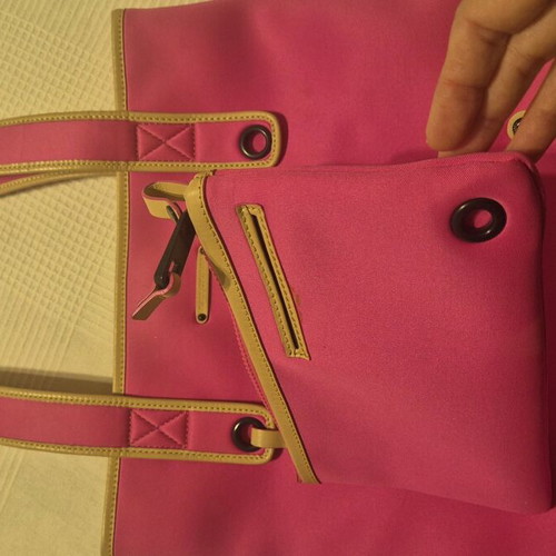Juicy Couture shoulder bag pink fabric with beige leather trim like new