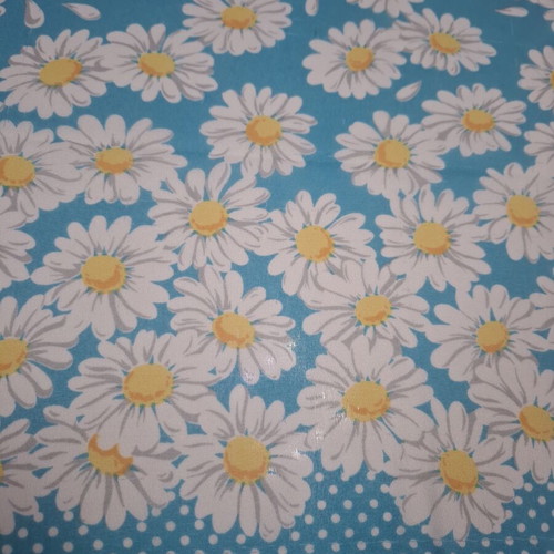 Vintage blue long scarf with daisies and polka dot detail, like new