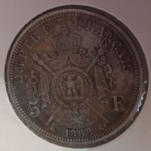 Silver coin 5 francs France 1868 used