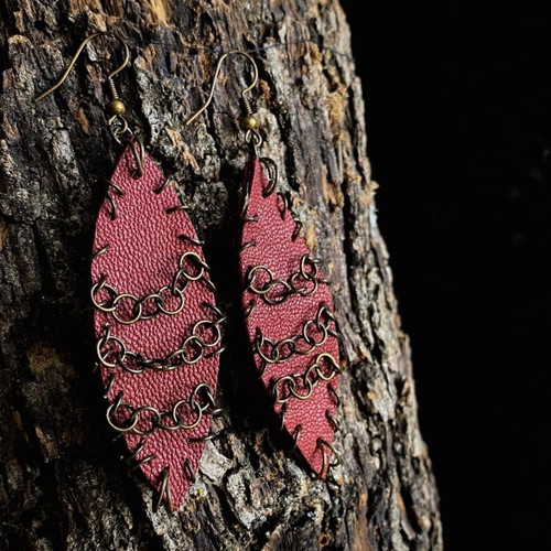 Handmade leather earrings red new