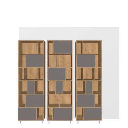 Bookcase set of three pieces like new with wheels and push button doors