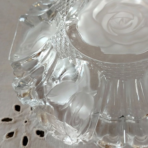 Crystal ashtray used, large with rose design