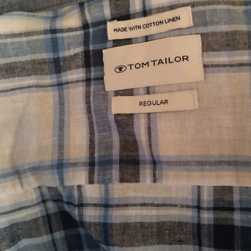 Tom Tailor shirt with short sleeves size M like new, white and blue