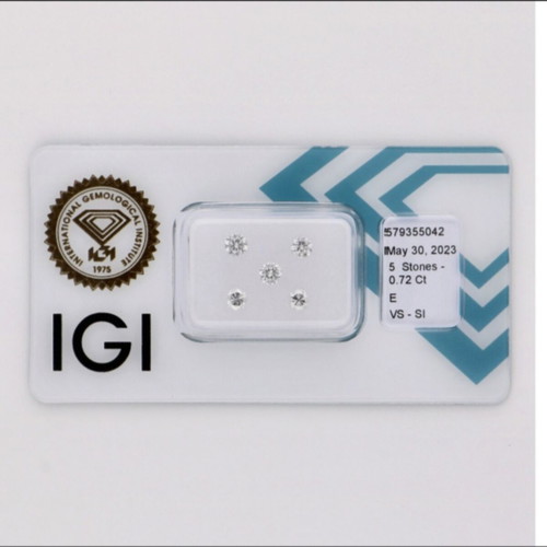 Diamonds 5 pcs 0.72ct natural E color, IGI certified