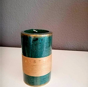 Κερί Ρουστίκ - πράσινο Rustic patinated cylinder small Ø 7cm X 9cm 50h