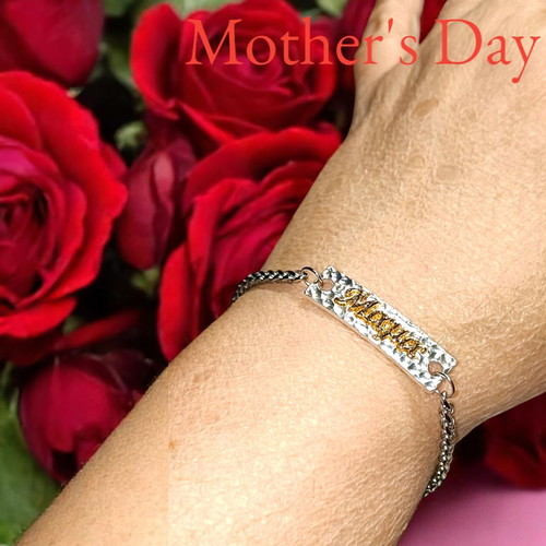 Handmade identity bracelet Mama with silver identity and steel chain new