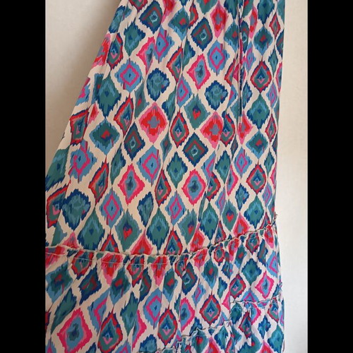 Maxi skirt with waist cord and elastic, blue multicolor