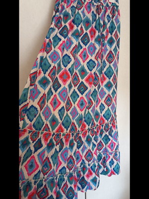 Maxi skirt with waist cord and elastic, blue multicolor