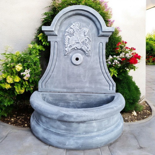 Saint George Garden Fountain Concrete Wall-Mounted Outdoor Gray White