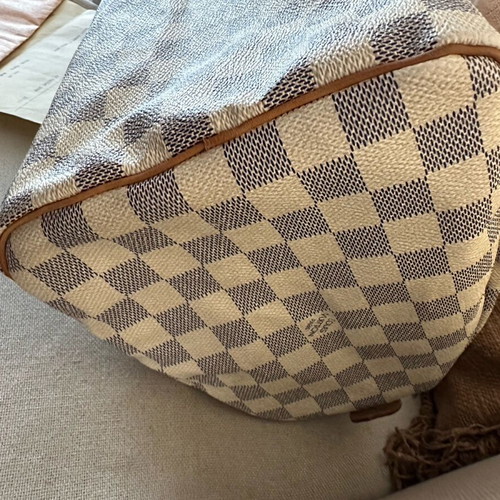 Louis Vuitton Speedy 30 Damier Azur Canvas handbag used, white and blue