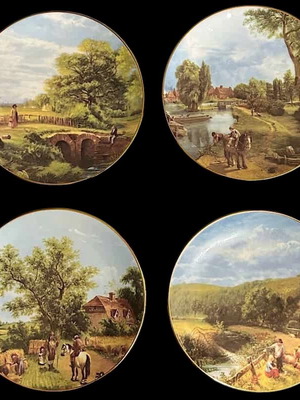 Set of 4 Bavarian porcelain wall plates with landscapes new, 19cm diameter