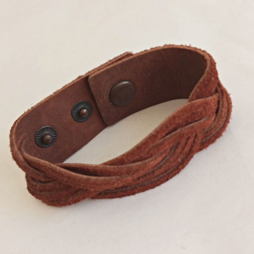 Brown suede bracelet used, vintage Boho-Indian style