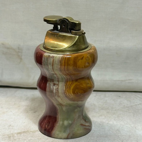 Vintage table lighter made of onyx with brass mechanism used