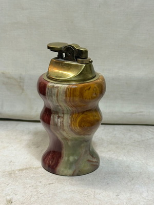 Vintage table lighter made of onyx with brass mechanism used