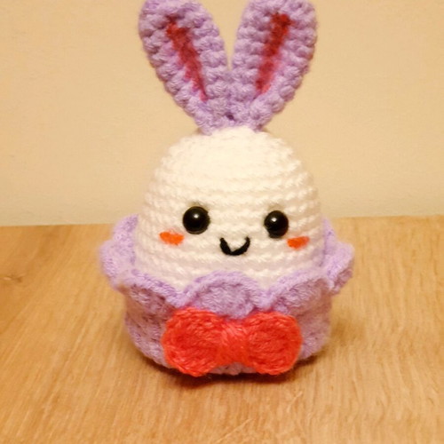 Easter bunny in lilac knitted basket handmade made to order