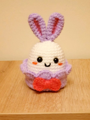 Easter bunny in lilac knitted basket handmade made to order