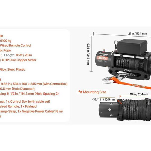 Vevor 13500lbs Winch with Synthetic Strap and Remote Control New