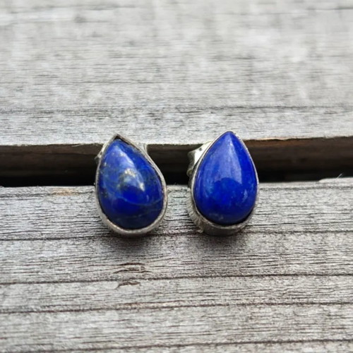 Silver earrings with natural lapis lazuli, new