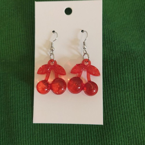 Cherry earrings new, red plastic summer style