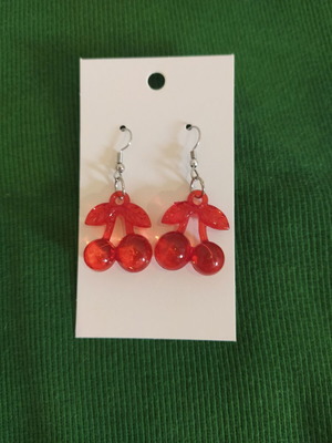 Cherry earrings new, red plastic summer style
