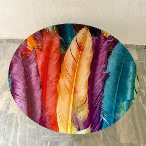 Modern glass coffee table with feather design 90x90 cm