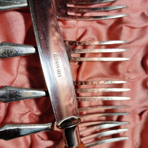 Vintage Art Deco fruit cutlery set used, 1930's