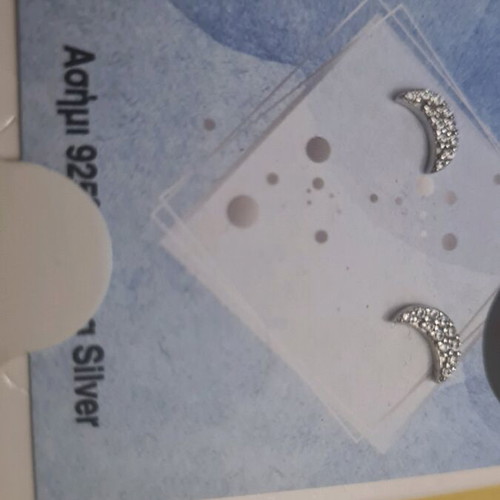 Silver moon-shaped earrings new with stones