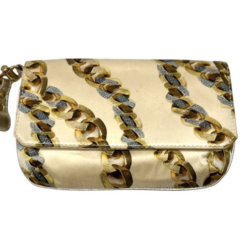 Roberto Cavalli silk clutch used with signs of wear and discoloration