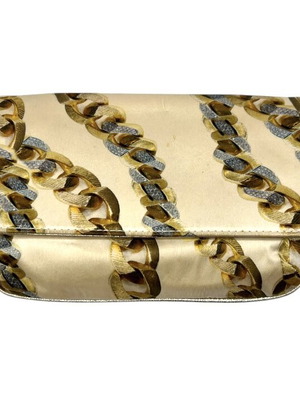 Roberto Cavalli silk clutch used with signs of wear and discoloration
