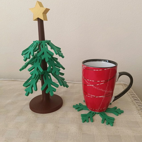 Christmas tree coaster for 4 glasses, new