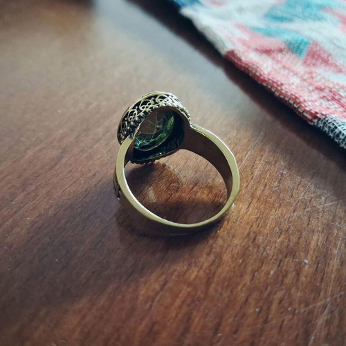 Ring with peridot olivine new, silver plated metal, vintage style