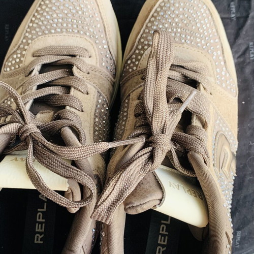 Replay women's sneakers size 38 like new, taupe beige with rhinestones