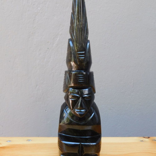 Handmade Maya Aztec Statue from Gold Sheen Obsidian, like new