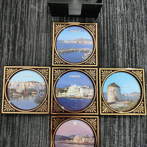 Paros vintage coasters pack of 5, new, 1980s