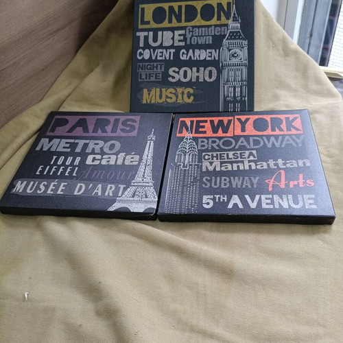 IKEA PJÄTTERYD canvas set 3 cities London Paris New York like new