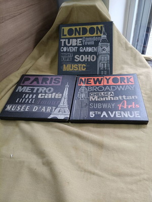 IKEA PJÄTTERYD canvas set 3 cities London Paris New York like new