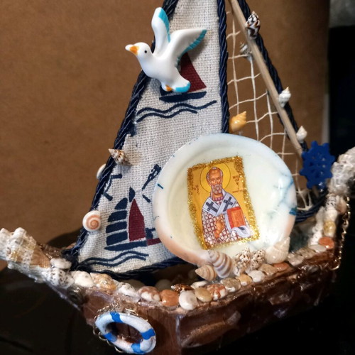 Handmade ship like new with shells and Saint Nicholas icon
