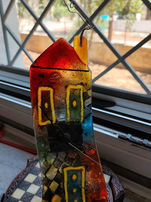 Glass clock Greek made, like new decorative