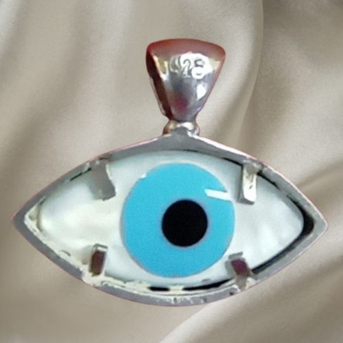 Silver Pendant Evil Eye 925 with Turquoise Leather Cord like new