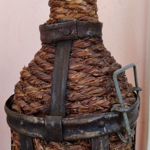 Damigiana wine bottle used, wicker vintage