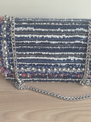 Zara shoulder bag like new, multicolor tweed with faux pearls