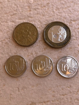 Λοτ 5 μεταχειρισμένων νομισμάτων Σιγκαπούρης 2010-2015