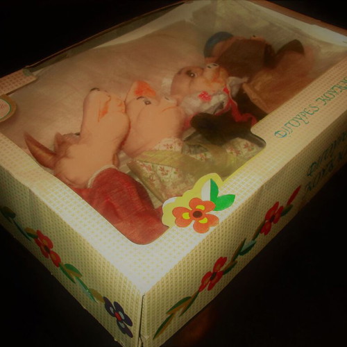 Plastic puppet theater figures The Three Little Pigs 70s new